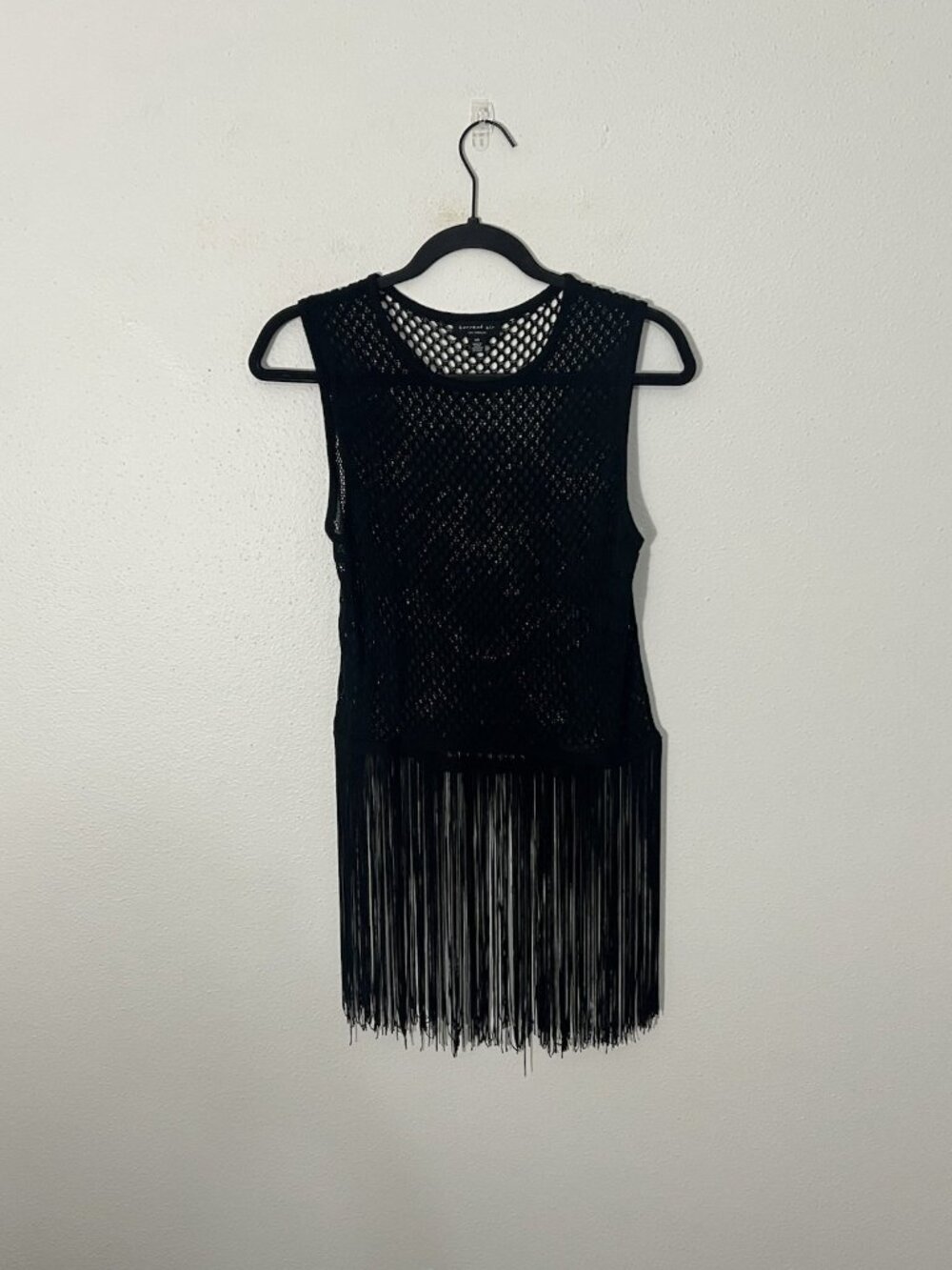 Current Air Tay Crochet Fringe Top In Black Size XS